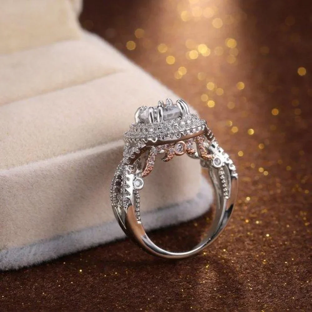NEW Two Tone Silver Round Diamond Halo Ring - Picture 7 of 7